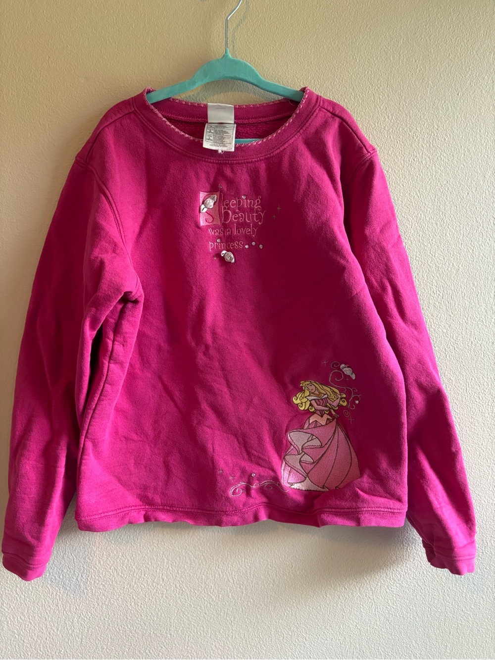 RARE Disney Store Girls' Bright Pink Sleeping Beauty Pullover Sweatshirt